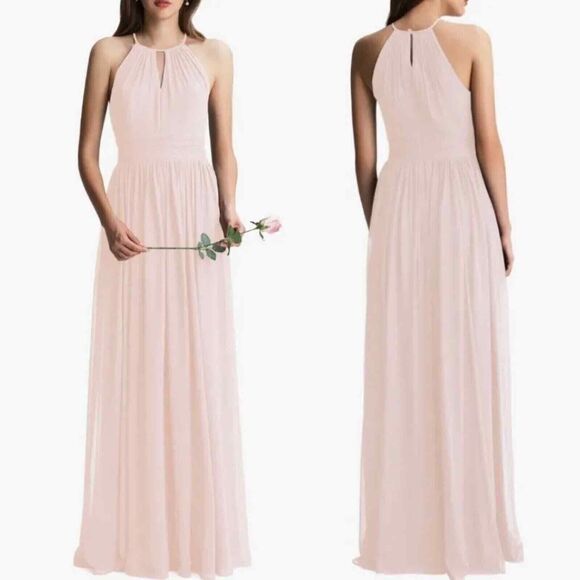 Bill Levkoff #Levkoff Keyhole Neck Chiffon Gown Bridesmaid Maxi Dress Pink 12 - Picture 4 of 12